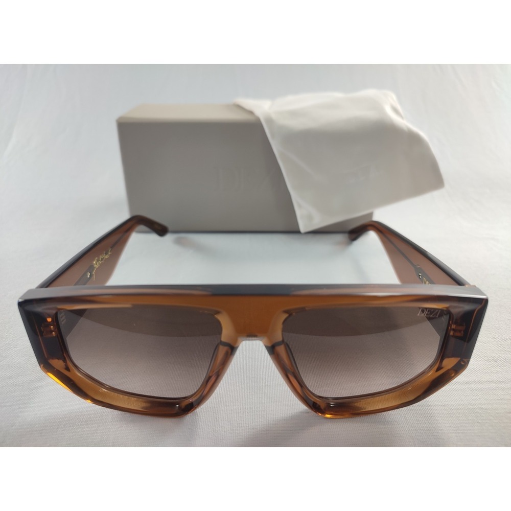 DEZI Backtrack Sunglasses Amber Brown‎ Oversized Square Flat Top Desi Perkins
